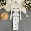 Women's elegant unique long sleeved sexy tight fitting dress retro Korean fashion knitted tight vest autumn and winter sweater 231213