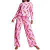 Kadınların Pijama Xingqing Fındıkkıran Noel Pijamaları Y2K Kadın Salonu Giyim Baskı Yuvarlak Boyun Uzun Kollu Tişört Üst ve Pantolon Pembe 231213