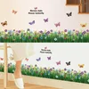 Wall Stickers Foot Line Baseboard Cover Decal Corner Green Grass Butterfly Home Decor DIY Murals For Glass Living Room