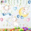 Cartoon Small Elephants Balloon Moon Wall Stickers Paint Style for Living Room Kids Room Wall Decal Baby Nursery Wall Decor Gift