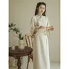 Ethnic Clothing Autumn Elegant Stand Collar Three Dimensional Flower Decoration Long Sleeved Cheongsam Dresses For Women Fashion Modern