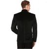 Costumes pour hommes Arrivée Stand Revers Design Mens Costume de velours noir sur mesure rangées inclinées de boutons hiver chaud porter blazer veste maigre