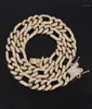 Łańcuchy Men039s Hip Hop Miami Cuban Link Łańcuch Złoty Srebrny Kolor 13 mm Crystal Figaro Naszyjnik mrożony mody biżuterii Raper US8261372