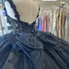 Роскошное черное блестящее платье Quinceanera с аппликацией и кружевными бусинами, бальное платье, милое платье принцессы для детей 16 лет, Vestidos de 15 anos