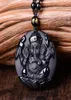 Naturlig svart obsidian snidad ganesh elefant lyckliga hängen halsband fin sten kristall mode kvinna man amulet smycken16129243