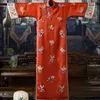 Etnische kleding Herfst Qipao Traditionele staande hals Cheongsam Plaatgesp Print Grote mouw Los gesneden Rood bedrukt