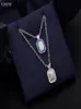 Collier pendentif de qualité supérieure S925 en argent sterling bleu cristal carré bouteille de parfum charme chaîne courte pour les femmes bijoux 5041163