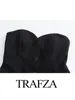 Рабочие платья TRAFZA, женские модные элегантные флип-украшения, атласная текстура, сращенный корсет, стильные топы, осенний винтажный тонкий костюм с юбкой с высокой талией