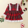 Robes de fille 2023 Noël Enfant Enfants Bébé Fille Princesse Robe Rouge Plaid Volants Dentelle Tutu Enfants Manches Bouffantes Noël 1 6Y 231212