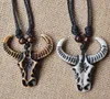 Pendanthalsband Yak Bone Charm Cow Bull Ox Head Skull Leather Rope Halsbandsmycken Tillbehör Justerbar8467736