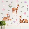 Akwarela 3 Sika Deers Flowers Zielone liście zwierzęta naklejki ścienne do pokoju dziecięcego pokoju dziecięcego pokój naklejki na ścianę dekoracje salonu