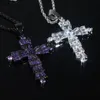 Projektant mody Purple Zircon Cross Charm Wisianek z łańcuchem linowym Hip Hop Kobiety mężczyźni pełne utwardzone 5a Cubic cyrkonż