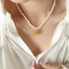 Pendentif Colliers Collier De Luxe Baroque Perle D'eau Douce Amour Femmes Vintage Collier Chaîne Lien Cadeau Bijoux