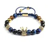 Blue Cz Crown Men Bracelets Whole 8mm Natural Tiger Eye Stone Beads Macrame Jewelry With Stainless Steel Beads7546774