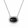 Chains Vintage Thread Edge Natural Black Agate Oval Necklace For Women