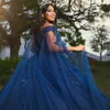 Bleu marine brillant perles De cristal dentelle Quinceanera robes robe De bal hors De l'épaule avec Cape doux robes De 15 filles