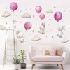 Söt grå kanin balett kanin vägg klistermärken för barn rum katt baby barnkammare väggdekaler rosa blommor för flicka rum hem dekoration