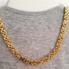 Hohe Qualität, goldfarbener Edelstahl, modische flache byzantinische Halskette, 8 mm, 61 cm, Geschenk für Damen und Herren, Schmuck für 285D