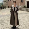 Kadın trençkotları uzun rüzgarlık palto kadınlar kış 2023 Kore tarzı üst düzey Fransız moda düz renk mizaç estetik