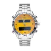 Novo design masculino relógio duplo fuso horário display ponteiro eletrônico relógios de pulso luminosos relógios de metal montre de luxe menwatch designer relógio de pulso 46mm timeop