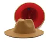 Tan Red Patchwork Wool Felt Jazz Fedora Hats Wide Brim Women Men Party Wedding Cowboy Trilby Panama Gambler Hat2860310