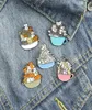 Broches de chien de dessin animé européen, bol de nouilles de chat, épingles de pingouin, Badge en alliage d'émail pour enfants, accessoires de sac à dos de Cowboy 4802463