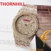 High Quality ICE Out Hip Hop Men's Leisure Diamonds Watches 42mm Stainless Steel Quartz Wristwatch Rose Gold Calendar Gold Br262L