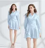 Designer V-Neck Wedding Party Wrap Dress with Puff Sleeve Woman Slim Lace Up Bow Vintage Elegant Fit Mini Ruffle Dresses 2024 Spring Fall Runway Vacation Frocks