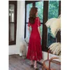 Ethnic Clothing Red Color S3XL Adult Qipao Long Lace Cheongsam Evening Hanfu Dresses 231212