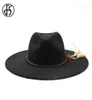 Breite Krempe Hüte FS Britischen Stil Winter 95 cm Hut Solide Große Wolle Schwarz Fedoras Kappe Männer Frauen Panama Jazz sombreros De Hombre6378226