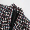 Damskie garnitury Blazers Autumn damskie 2023 Moda podwójna piersi Tweed Check Blazer Płaszcz Vintage Long Rleeve Pockets żeńska odzież wierzchnia 231213