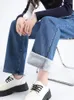 Jeans da donna in pile da donna pantaloni larghi vintage coreani dritti a gamba larga stile streetwear pantaloni larghi in denim da donna alla moda a vita alta