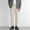 Мужские брюки, мужской костюм, эластичные тонкие деловые офисные брюки с эластичной резинкой на талии, классические корейские серые повседневные брюки, большие размеры 40, 42, 231212