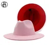 FS 60CM Cappelli per donna Cappello Fedora Jazz a tesa larga Rosa Rosso Patchwork Feltro di lana Panama Trilby Cappello da cowboy Elegante Lady Church Hats CX9258908