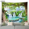 Tapissries Spring Landscape Tapestry Forest Waterfall Mountain Chinese Style Nature Scenery Garden Wall Hanging Home Living Room Dorm Decor