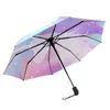 Şemsiyeler kompakt seyahat şemsiyesi tek boynuzlu at baskısı tam otomatik kadınlar yağmur rüzgar geçirmez antiuv üç katlanır parazol 231213