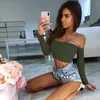 Women's T Shirts Fashion Sexy Crop Top Off-Neck Bottoming Clothing Amazon Cross-Border Long Sleeve XL