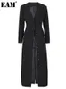 Women's Suits Blazers EAM Black Button Elegant Long Blazer Women V neck Sleeve Loose Fit Jacket Fashion Spring Autumn 2023 7AB1239 231213