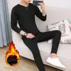 Sous-vêtements thermiques pour hommes Ensemble d'hiver chaud ultra-doux Col en V Long Johns Top Pantalon à fond épais Vêtements de nuit solides Casual Homewear