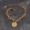 Pulsera de doble capa, pulseras de acero inoxidable para mujer, cadena con dije, colgante de moneda, eslabón de joyería 294Y