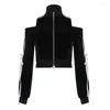 Women's Hoodies Y2K Off Shoulder Stripe Zip Up Women Lace Bow Stand Collar Cropped Sweatshirt Hoodie Causal Cardigan Goth Clothes