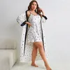 Vêtements de nuit pour femmes XL-5XL Big Taille NightyRobe Ensemble Femmes Peignoir Robe Loungewear Été Satin Kimono Chemise De Nuit Costume Rayonne Robe À La Maison