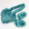 Women Hand Bags and Shoes Set Winter Fur Slides Slippers Ladies Heart Shape Purses and Handbags for Women Luxury