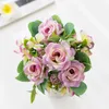 Fleurs décoratives artificielles pour mariage, Bouquet de Roses en soie, fausse décoration de salon, Simulation de plante de roses rouges