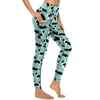 Leggings femininas calças de yoga com estampa de cachorro com bolsos border collie sexy cintura alta diversão esportes collants estiramento gráfico fitness leggins