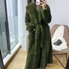 Women's Fur Fashion Elegant Soft Faux Coat Long Warm Overcoat Winter Women V Lapel Greatcoat Belt Pockets Loose Parka 9 Colors