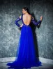 Aftonklänningar Royal Blue Prom Gown Party Formal Mermaid O-Neck Långärmning Applique Lace Custom Plus Size Sets Up Zipper New Trumpet