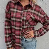 Kvinnors blusar skjortor Autumn Women Vintage Loose Red Plaid Casual Shirts Female Turn-Down Collar Long Sleeve Blue with Button Outwear Clothing YQ231214