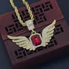 Descuento Alas de Ángel de Hip Hop con piedra roja grande, collar con colgante único, para hombres y mujeres, joyería Druzy helada 2657