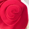 Casual klänningar underbara utsökt röda tredimensionella rosen Silkklänning kvinnor elegant långärmad o krage söt temperament 2023